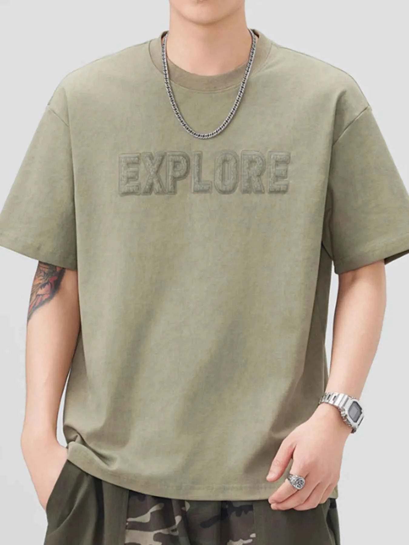 Men's Plus Size Letter Round Neck Short Sleeve T-Shirt